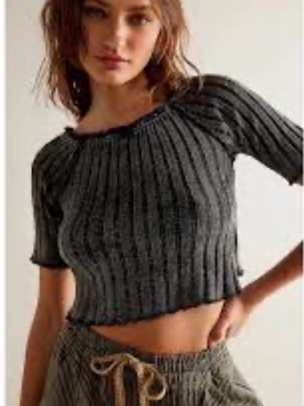 We The Free Meant to Be Charcoal Ribbed Short Sleeve Top NWT